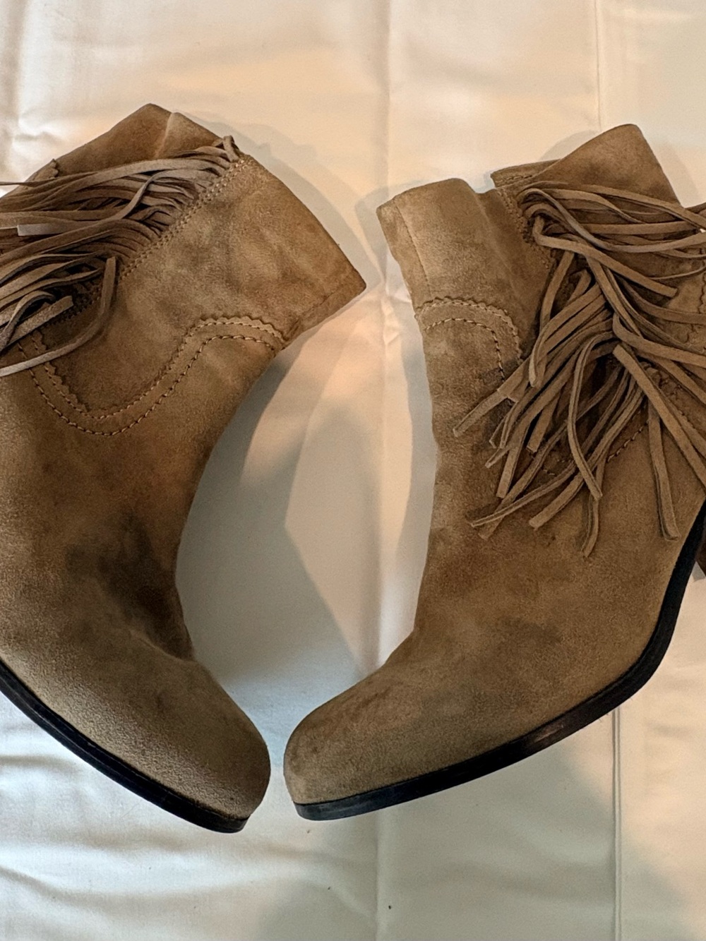 Sam Edelman Taupe Suede Fringe Ankle Boots